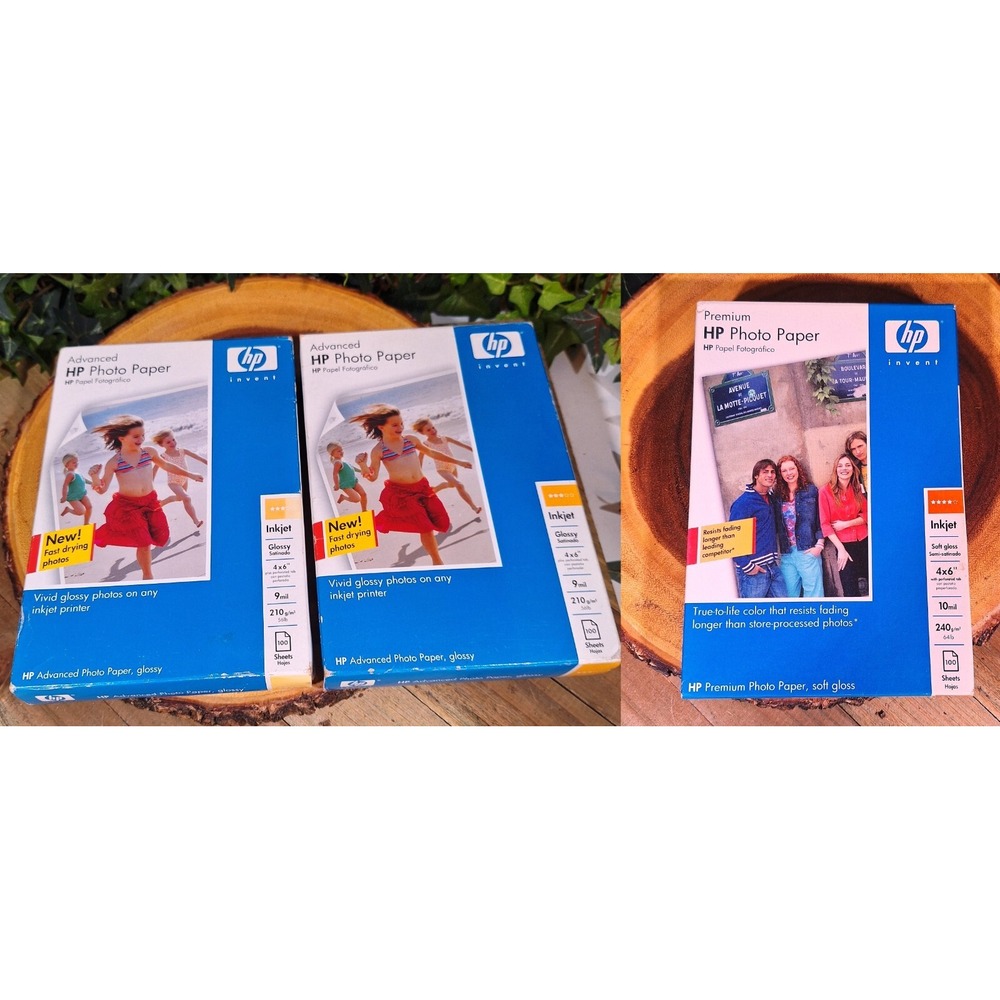 Lot of 2 HP Advanced Glossy Inkjet Photo Paper 100 Sheets 4 x 6" AND 1 Premium